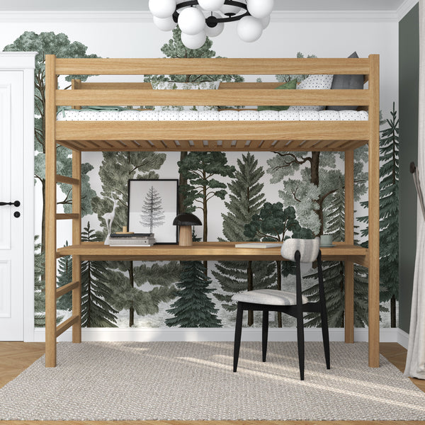 Lit mezzanine avec bureau en chêne chêne naturel – chambre d'enfant, scandinave Nizio