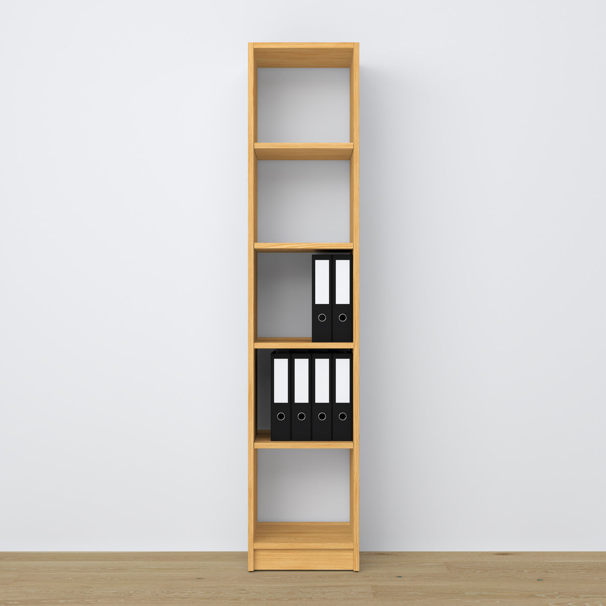 Bookcase natural pine made of wood – side view, depth and profile