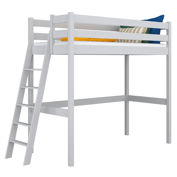 Lit mezzanine en bois gris – chambre d'enfant, bois massif, style scandinave