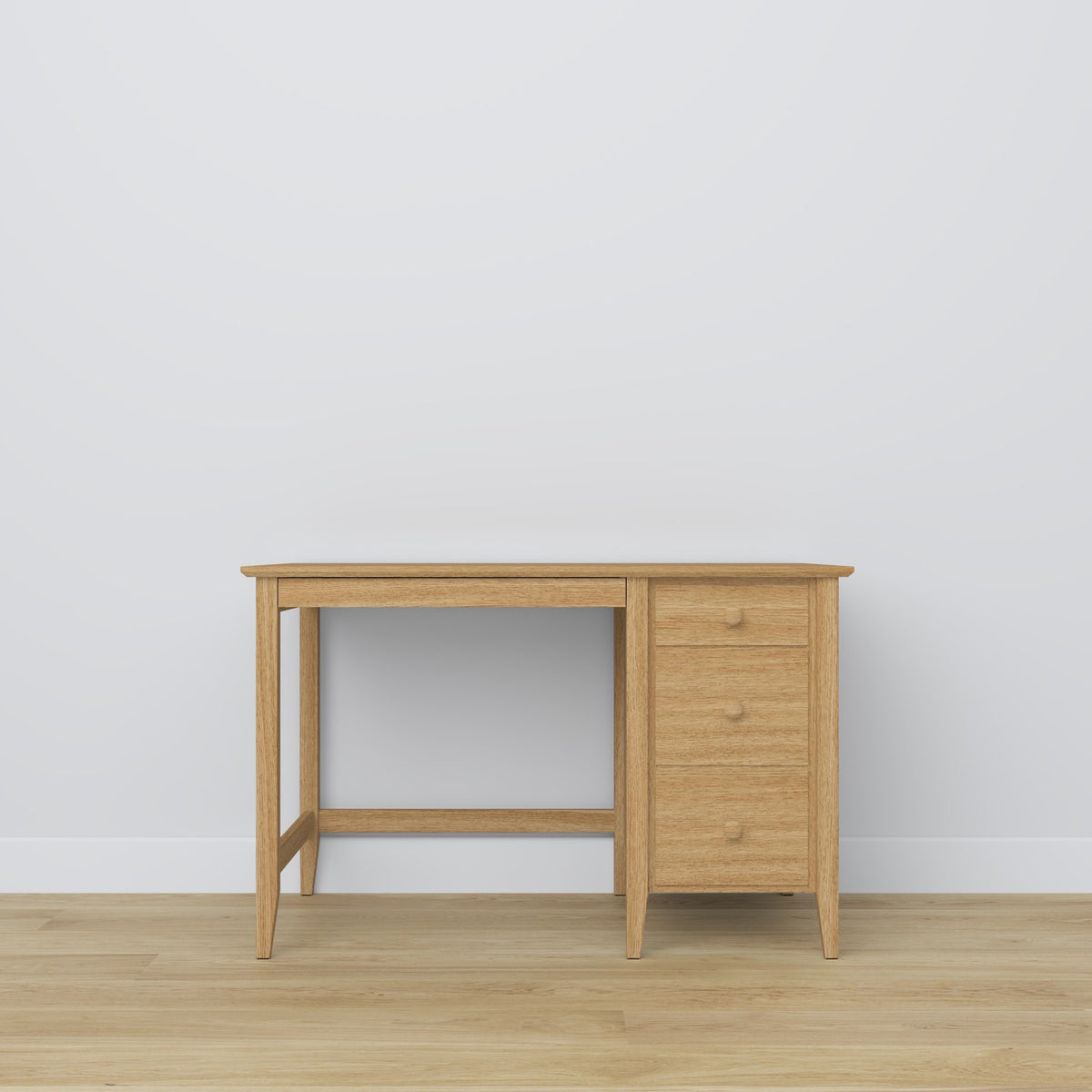Desk 3S natural oak wood – side view, tabletop depth