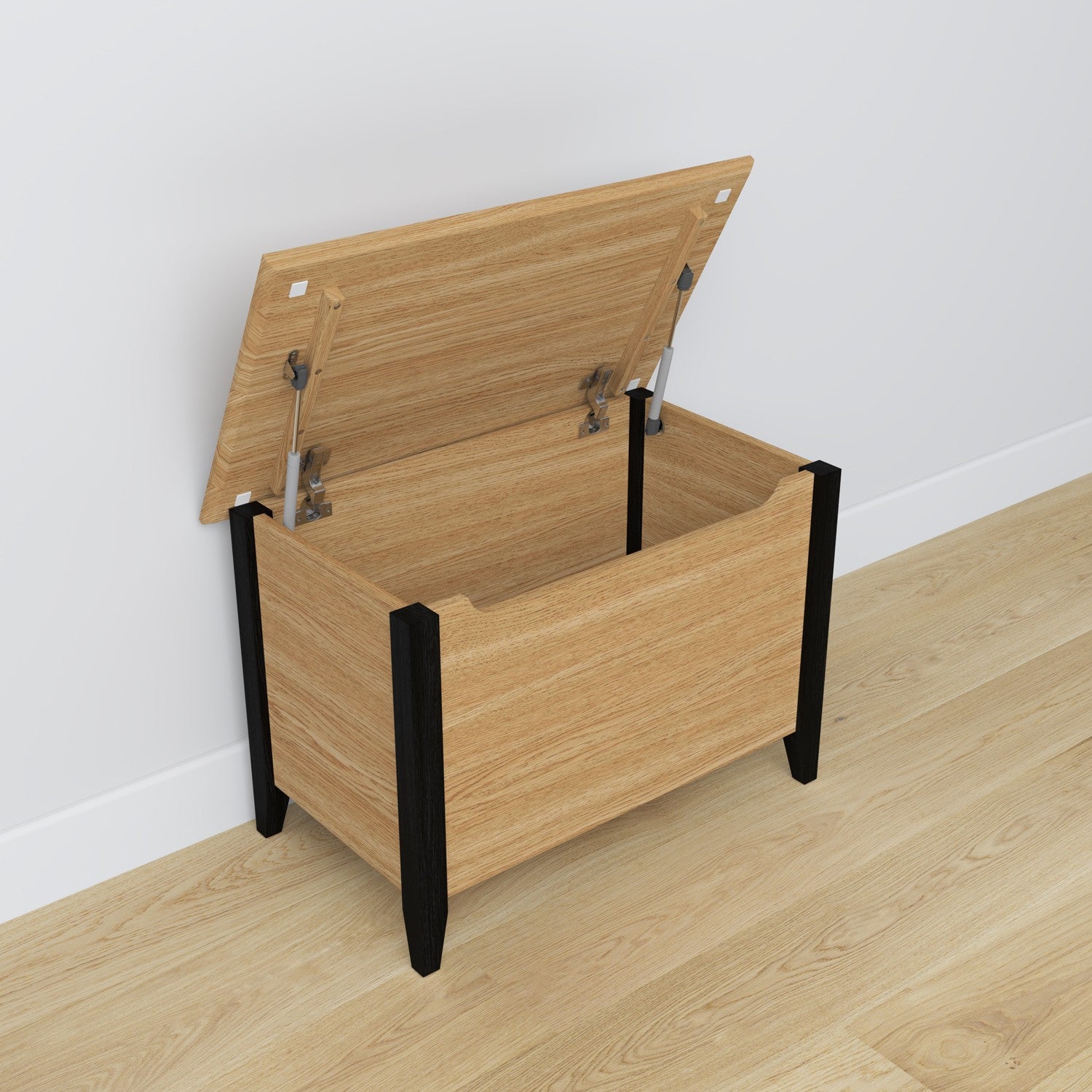 Coffre en chêne chêne naturel avec noir dans le salon ou la chambre – décoration scandinave
