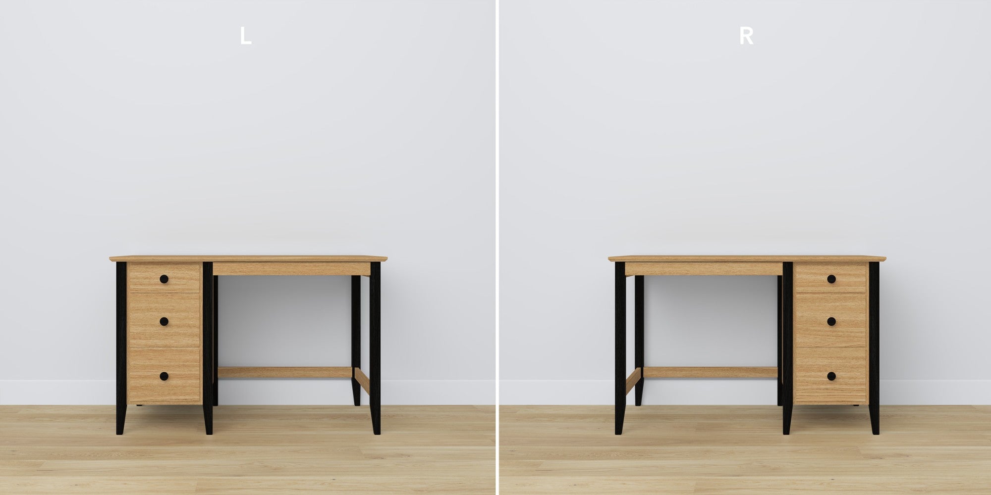 Desk 3S oak natural oak with black in office – Scandinavian arrangement, Nizio