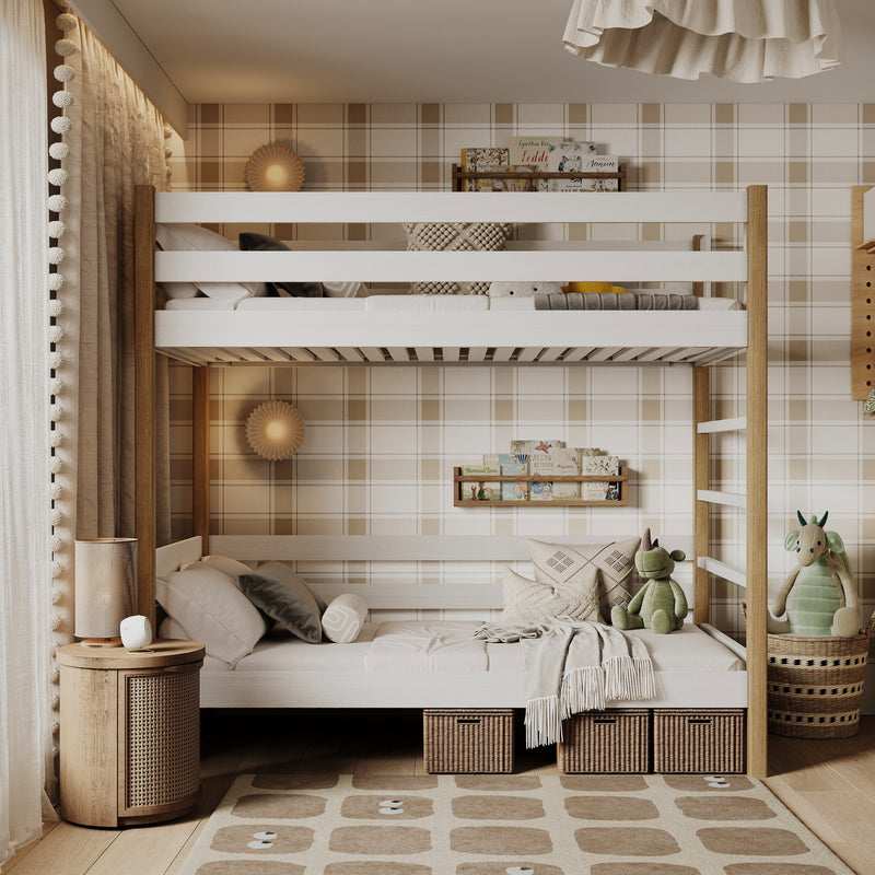 Houten stapelbed wit-eiken – kinderkamer, massief hout, Scandinavische stijl