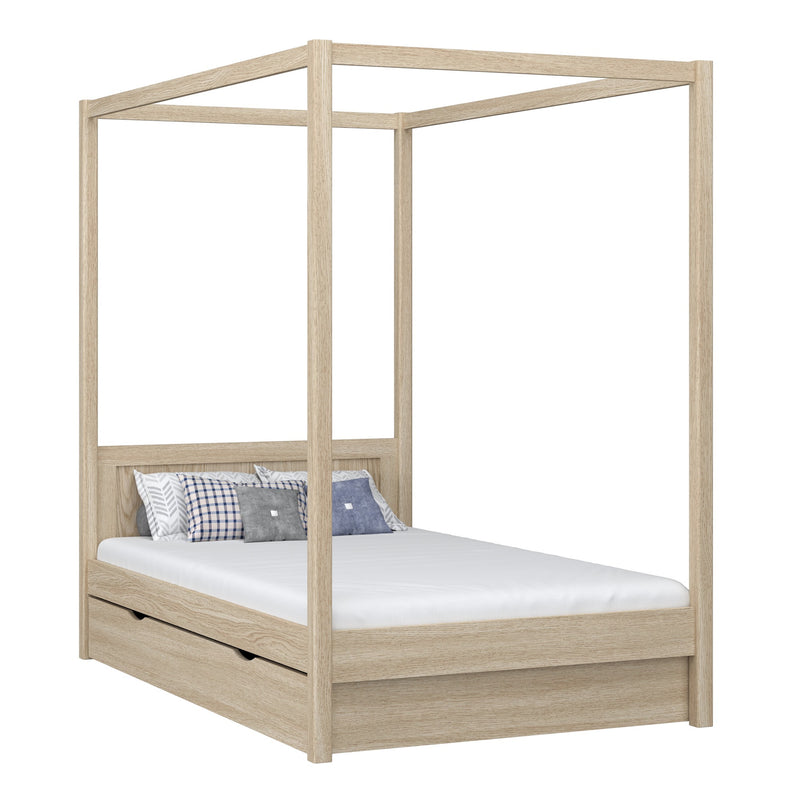 Hemelbed met lade eiken gewit eiken – kinderkamer, scandi stijl