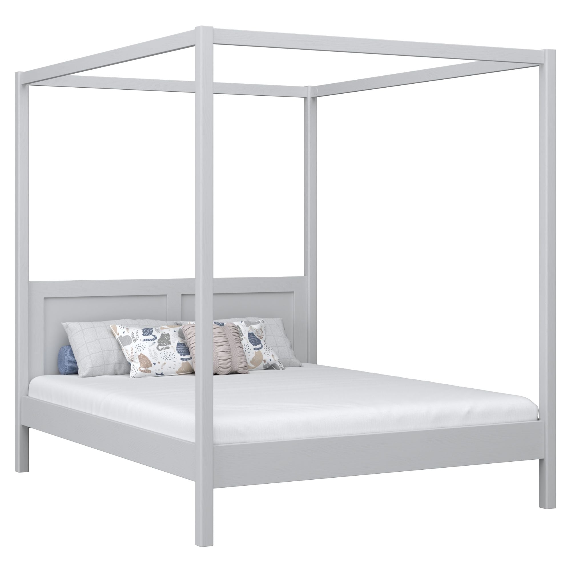 Tweepersoonsbed met hemel grijs – lattenbodem en latten, houten, Nizio