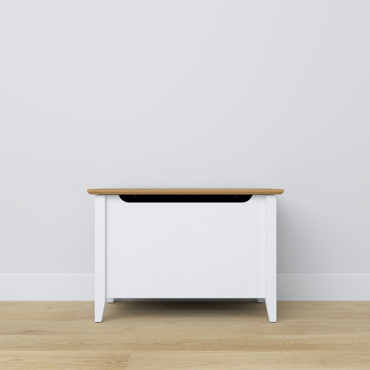 Kist houten wit met eiken – opbergruimte en zitbank, Scandinavische stijl Nizio