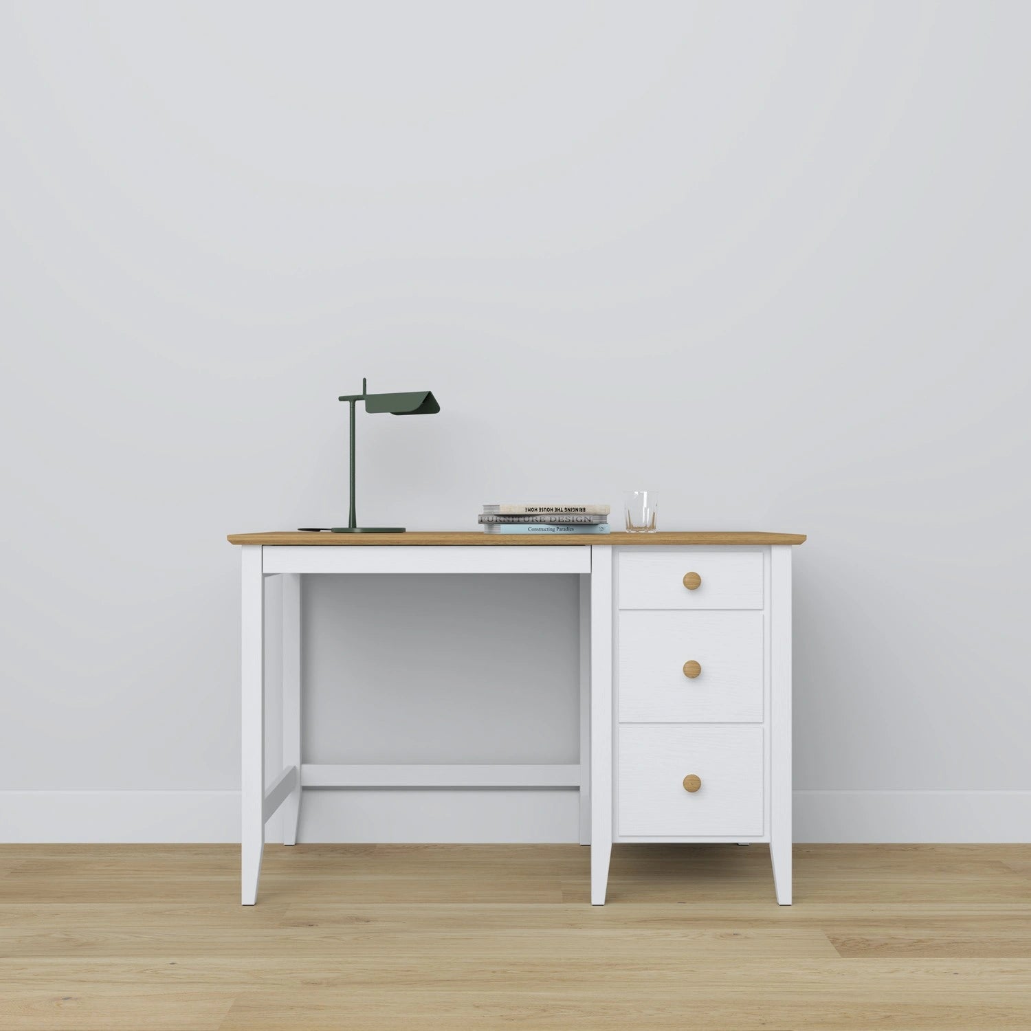 Bureau z 3 tiroirmi en bois blanc avec chêne – bureau i chambre de jeune, scandinave