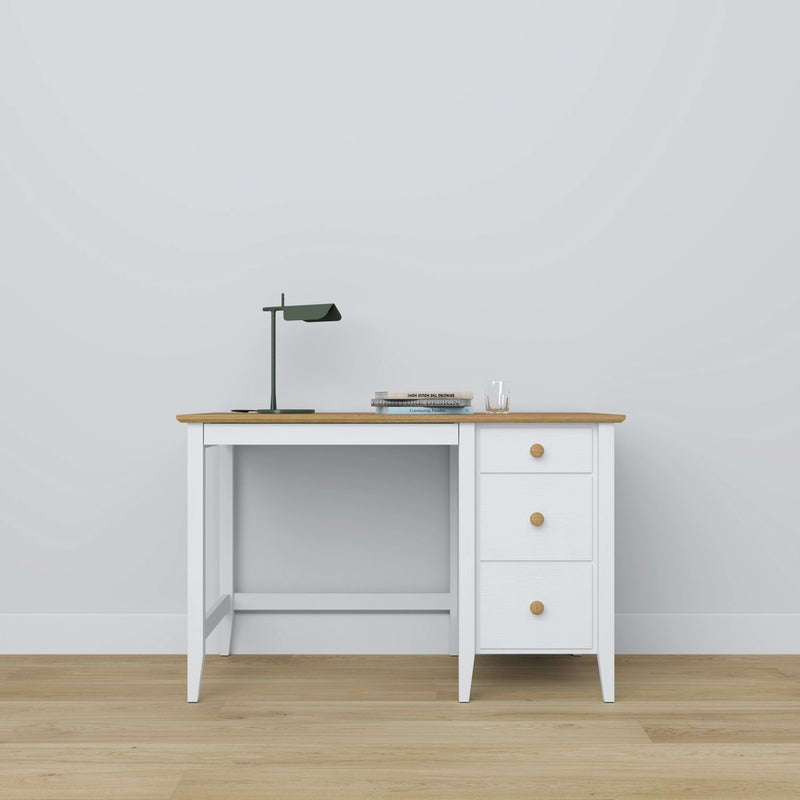 Bureau z 3 tiroirmi en bois blanc avec chêne – bureau i chambre de jeune, scandinave