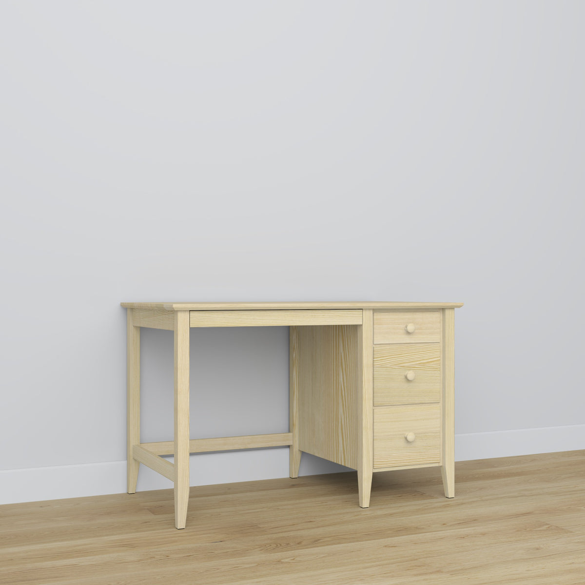 Bureau 3S transparant grenen – grenenhout, compact werkblad, vooraanzicht, Nizio