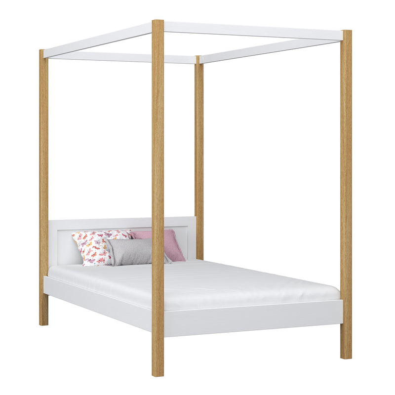 Bed met hemelbed van hout wit-eiken – kinderkamer, Scandinavische stijl Nizio