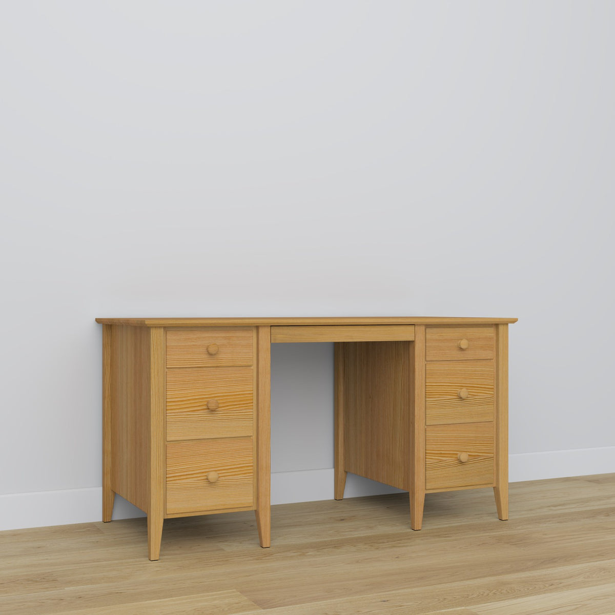 Bureau 6S naturel grenen – grenenhout, breed werkblad, vooraanzicht, Nizio