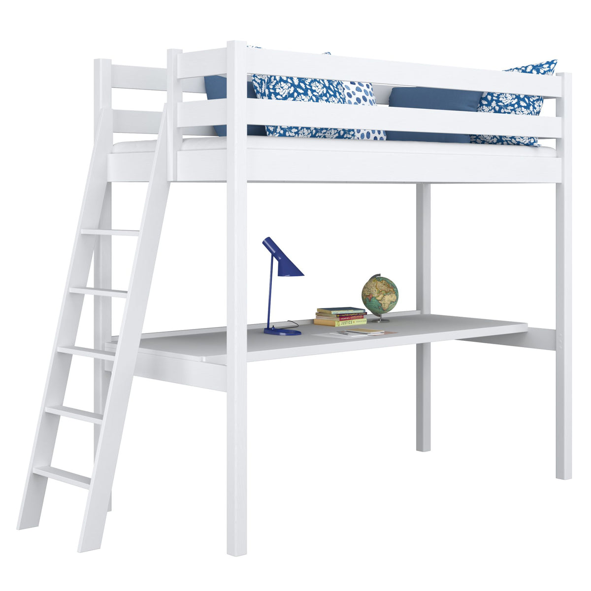 Lit mezzanine blanc avec bureau – espace d'apprentissage sous la chambre, en bois
