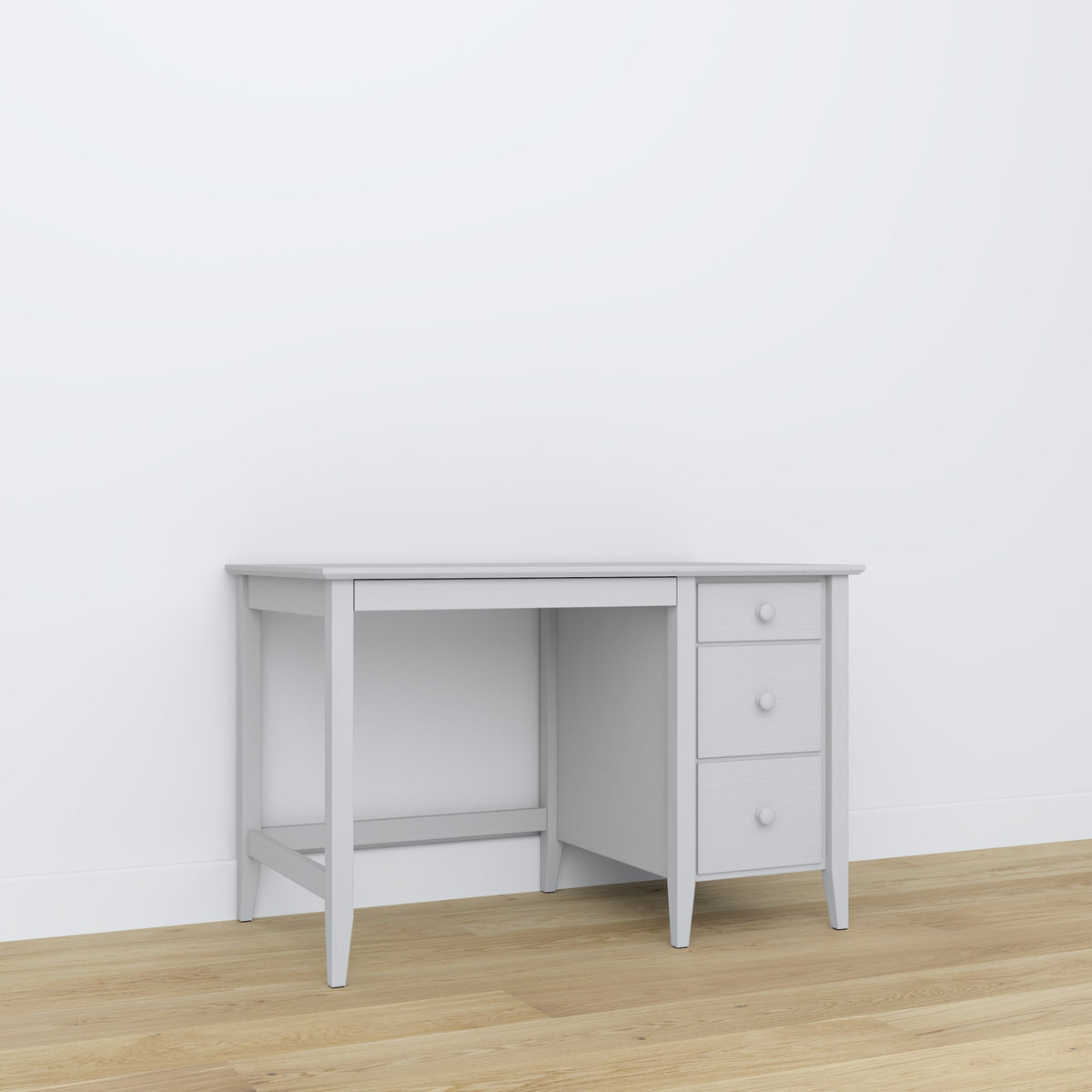 Desk 3S grey – wooden, compact tabletop, front view, Nizio