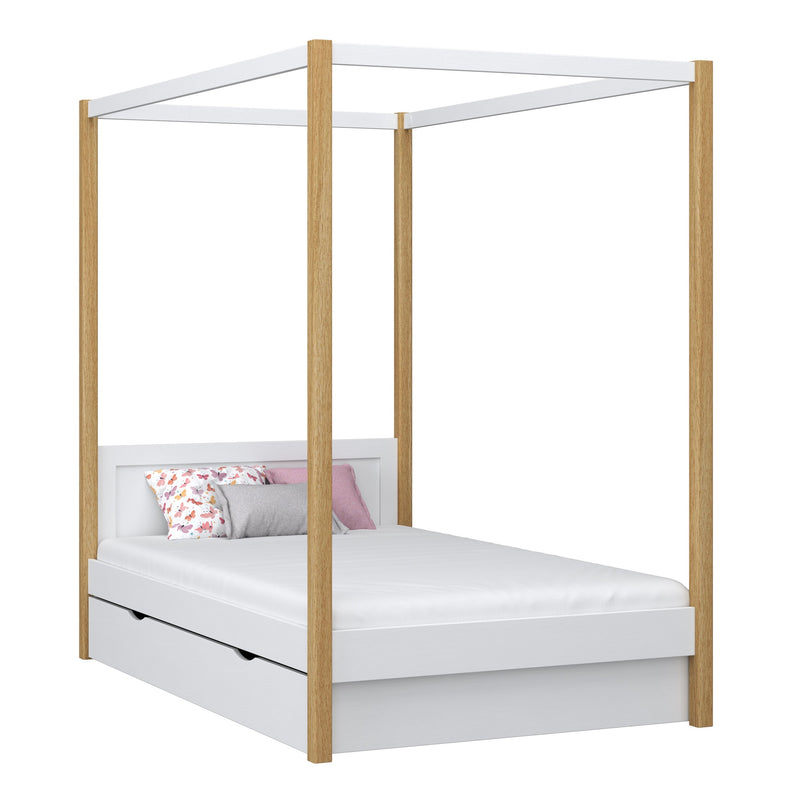 Bed met hemelbed en lade houten wit-eiken – kinderkamer, scandi stijl