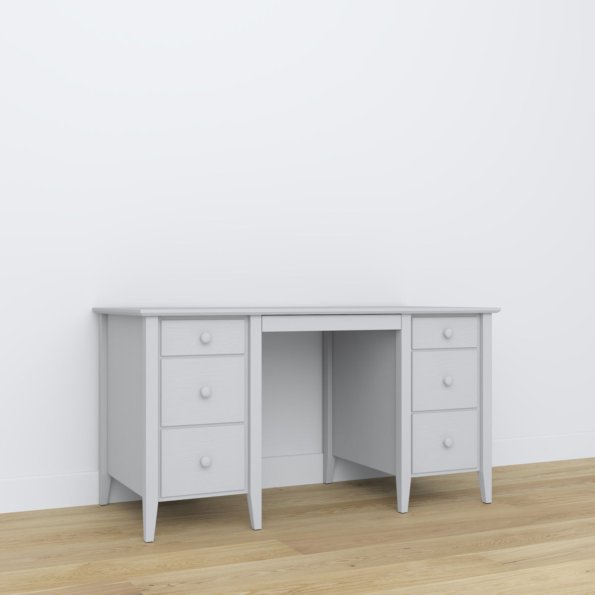 Desk 6S grey – wooden, wide tabletop, front view, Nizio