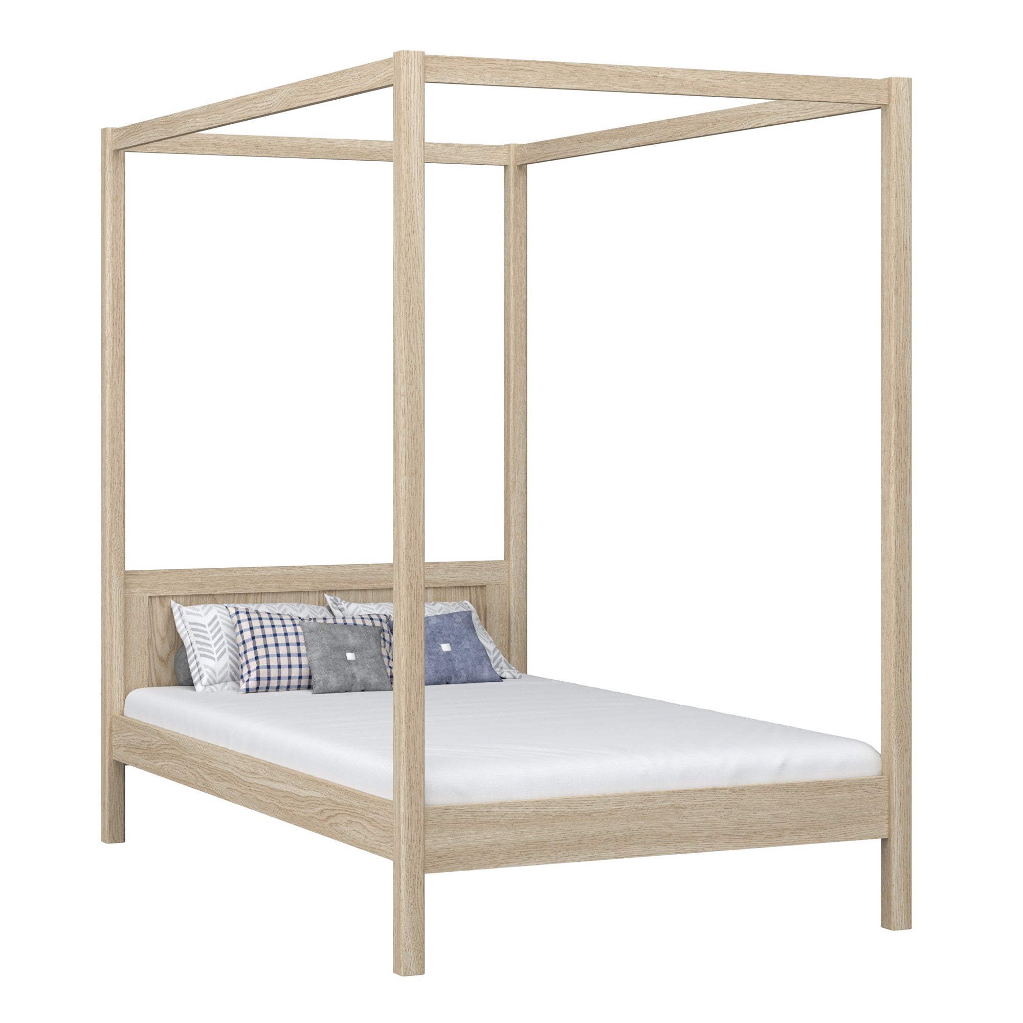Bed met hemelbed van eikenhout gewit eiken – kinderkamer, Scandinavische stijl Nizio