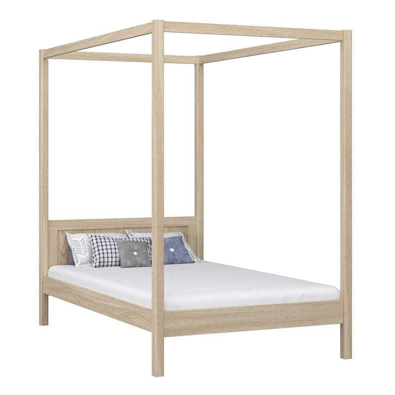 Bed met hemelbed van eikenhout gewit eiken – kinderkamer, Scandinavische stijl Nizio