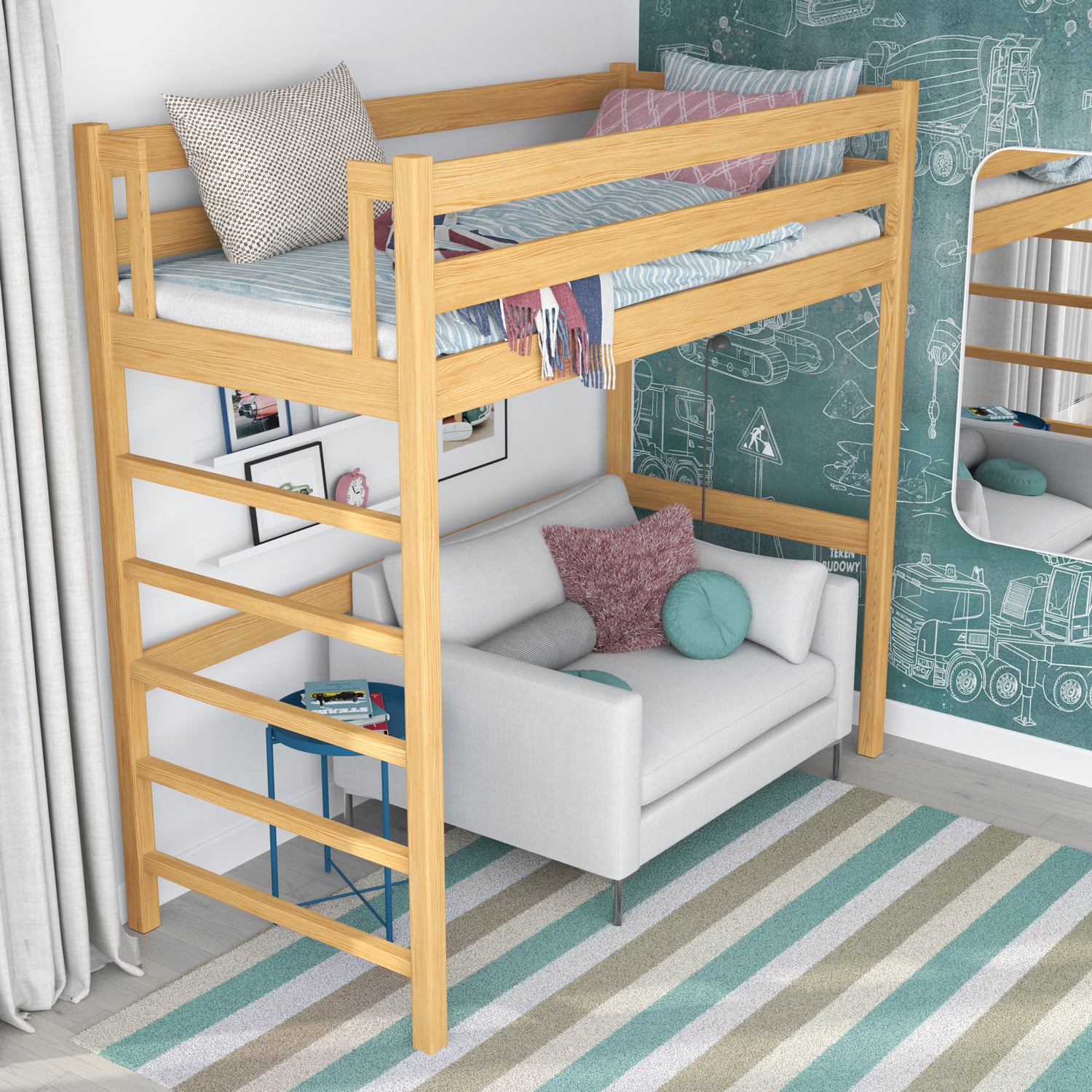 Hoogslaper naturel grenen in kinderkamer – scandi inrichting, houten