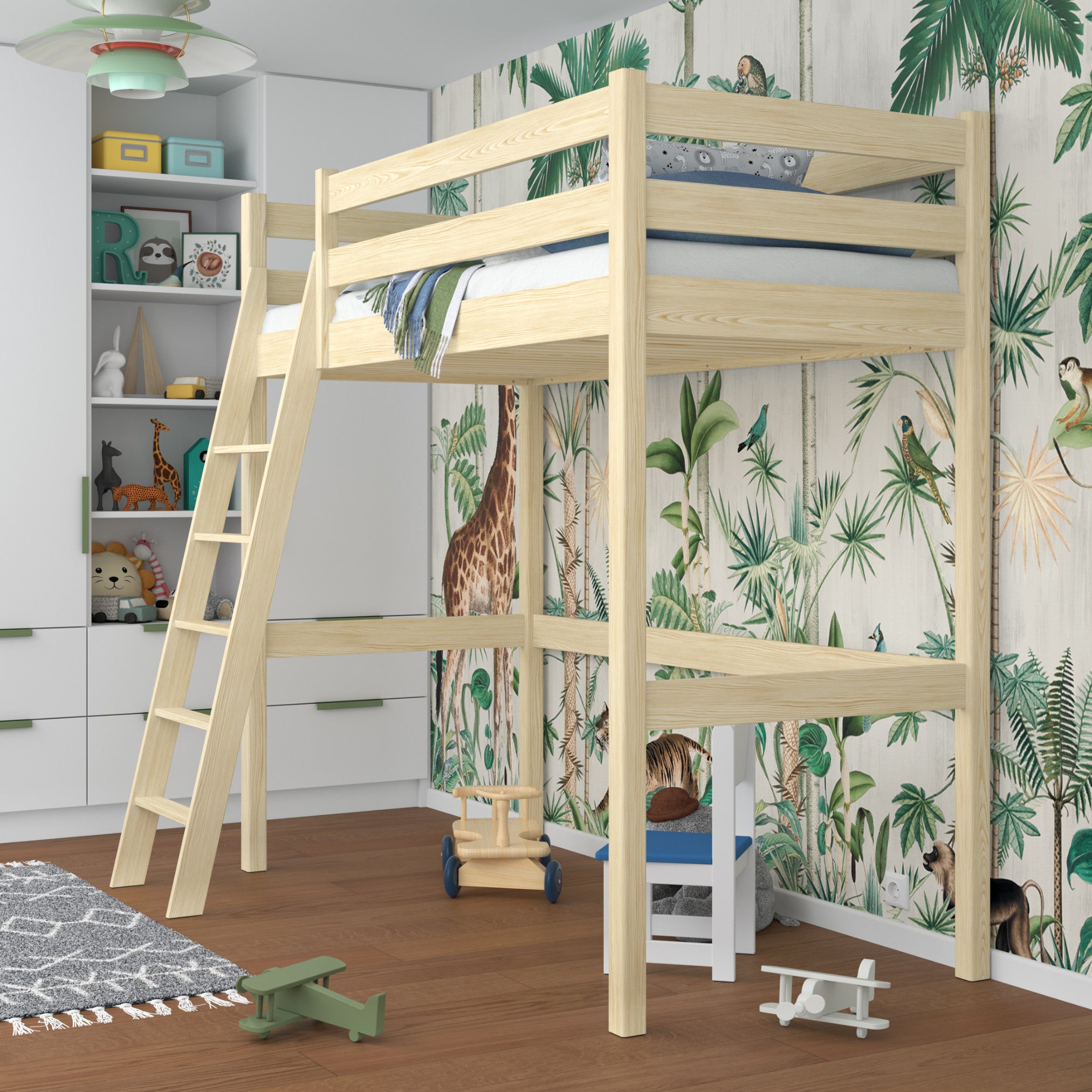 Hoogslaper transparant grenen in kinderkamer – scandi inrichting, houten