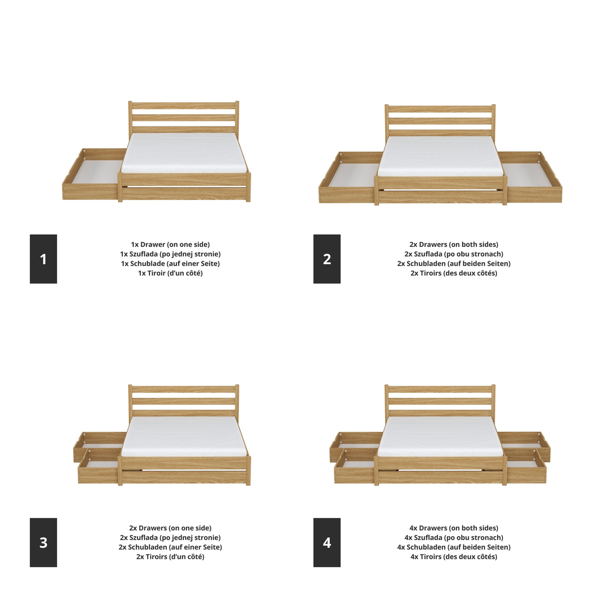 Tweepersoonsbed naturel eiken met lade in slaapkamer – Scandinavische inrichting