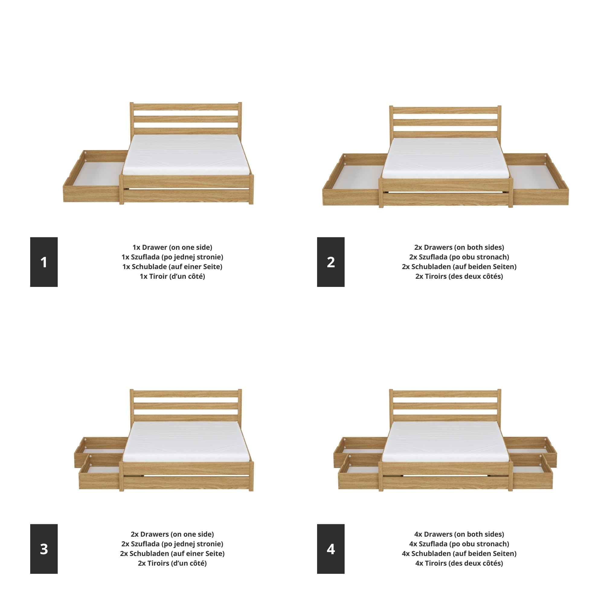 Tweepersoonsbed naturel eiken met lade in slaapkamer – Scandinavische inrichting
