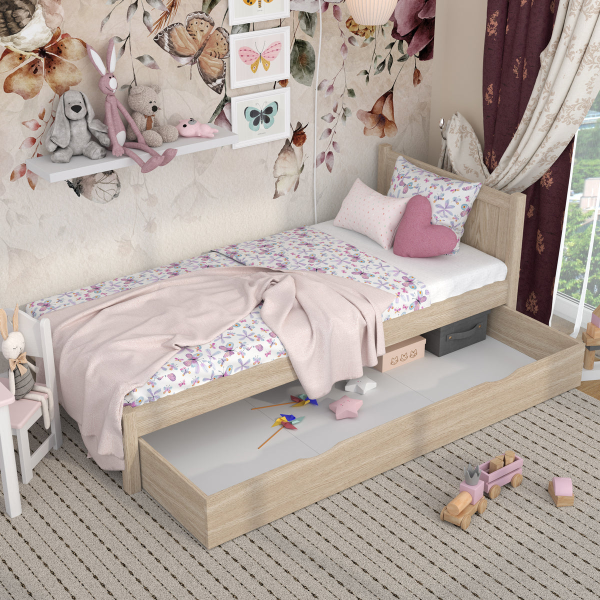 Bed gewit eiken met lade – ruime opbergruimte, eiken, voor kinderen Nizio