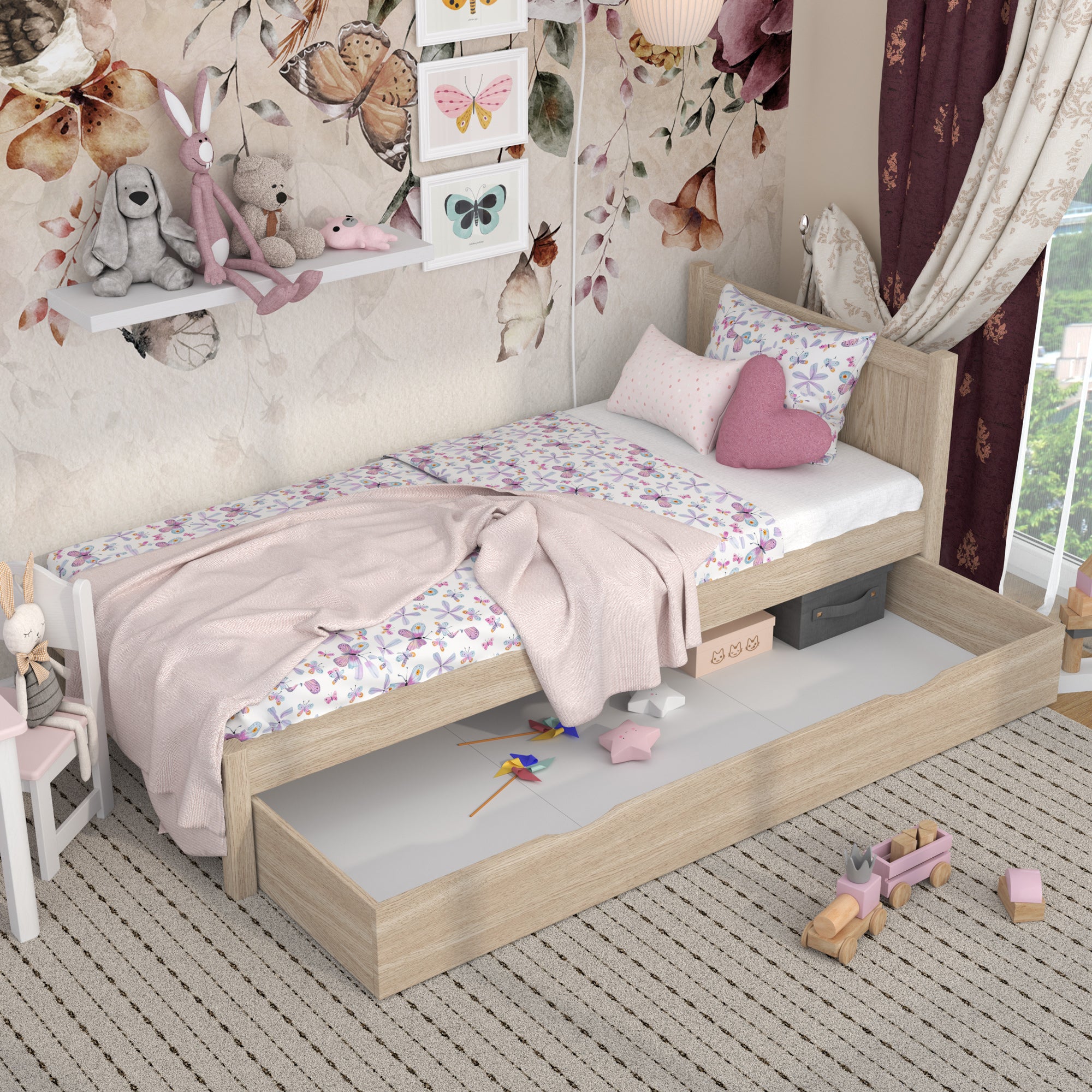Bed gewit eiken met lade – ruime opbergruimte, eiken, voor kinderen Nizio