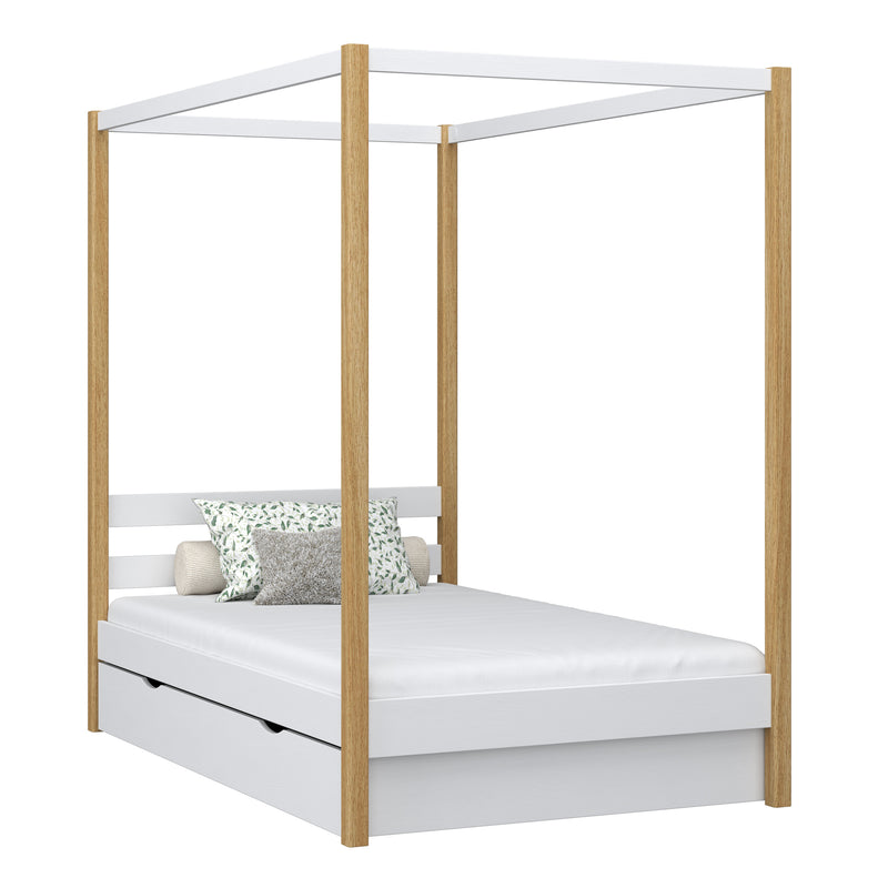 Bed met hemelbed en lade houten wit-eiken – kinderkamer, scandi stijl