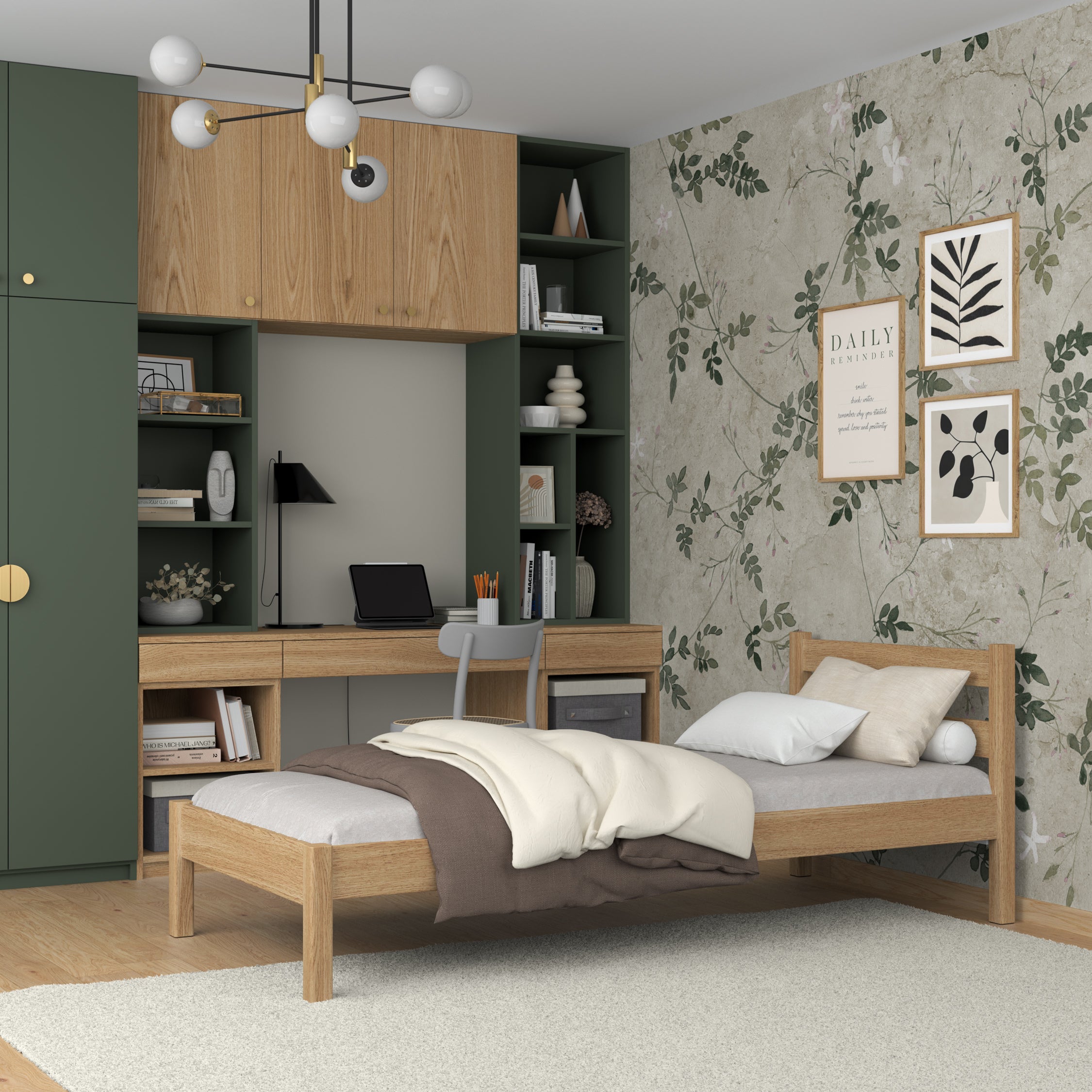 Lit simple en chêne chêne naturel – chambre d'enfant, bois massif, style scandinave
