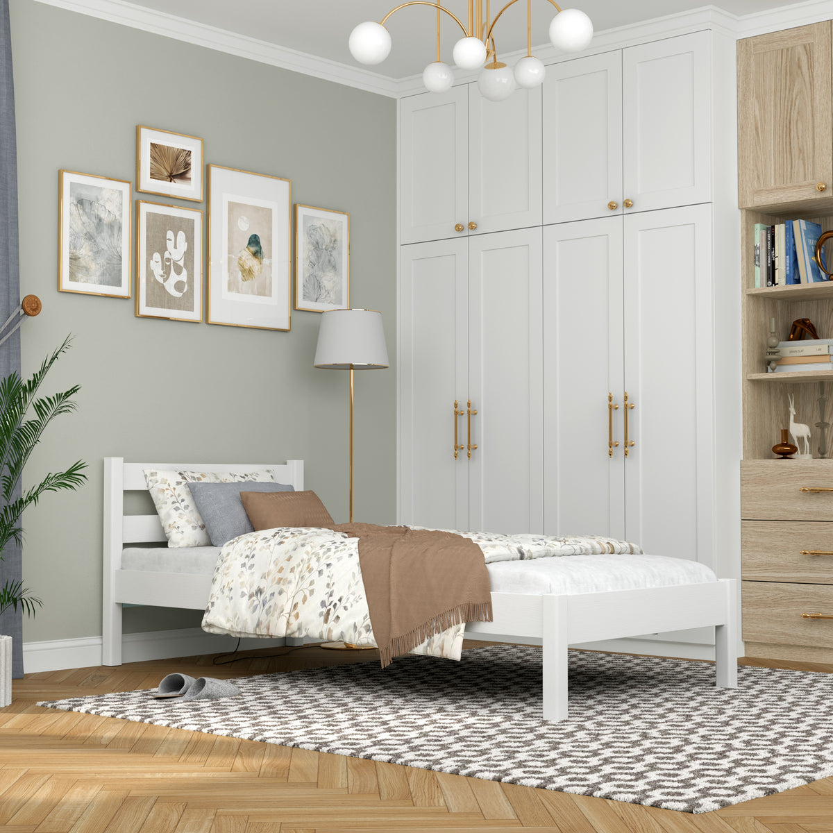 Lit simple en bois blanc – chambre d'enfant, bois massif, style scandinave