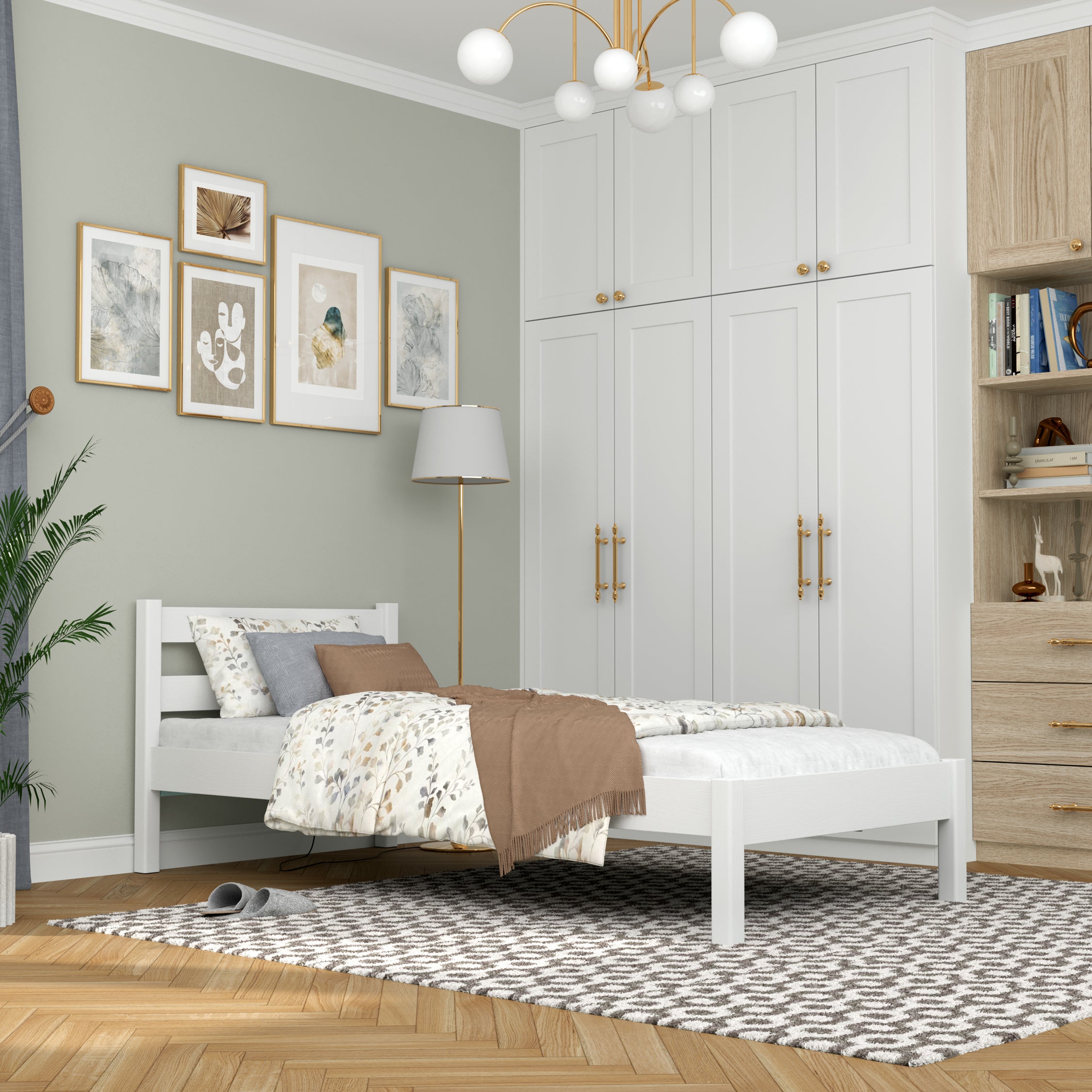 Lit simple en bois blanc – chambre d'enfant, bois massif, style scandinave