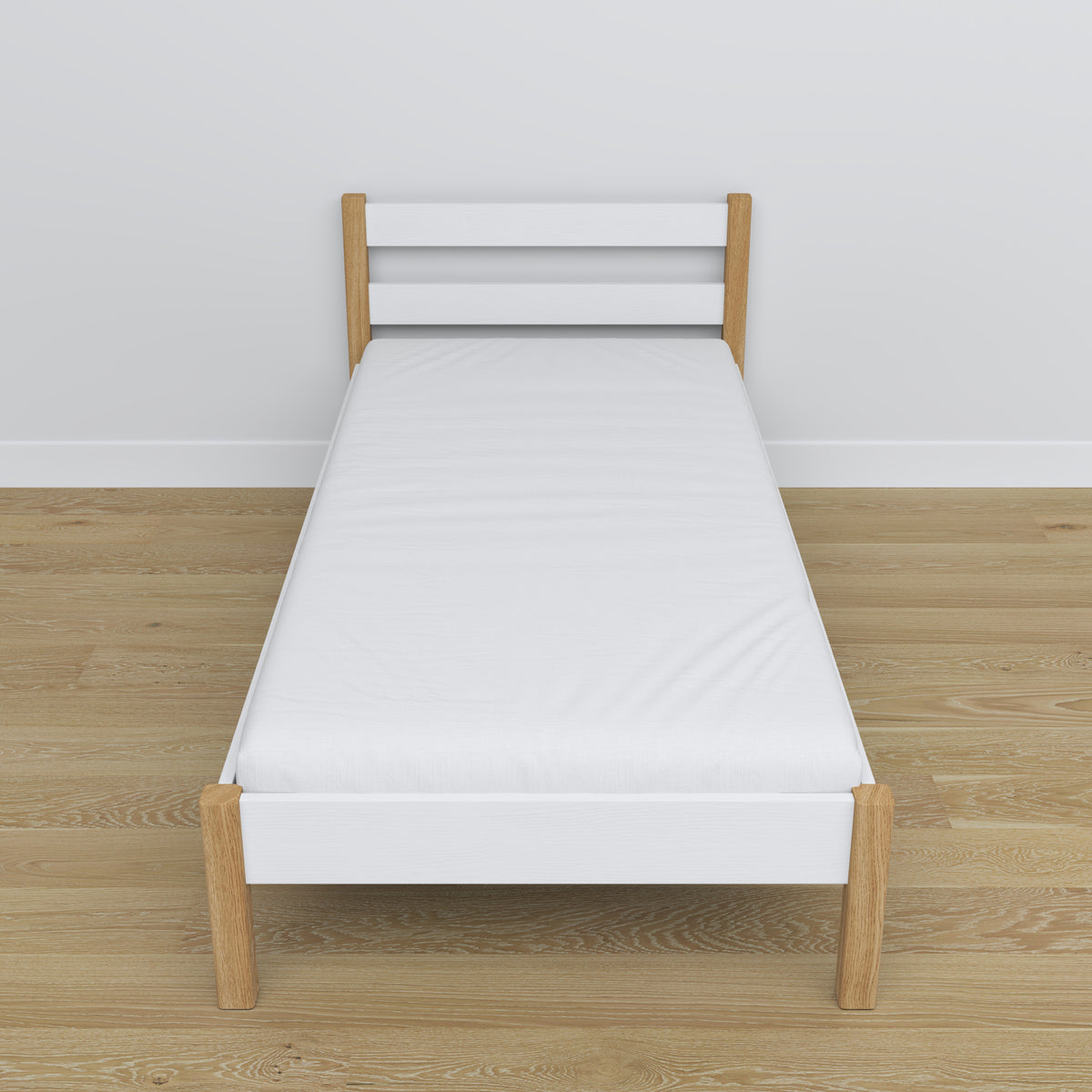 Bed white/oak wooden – dimensions and diagram, Nizio Home