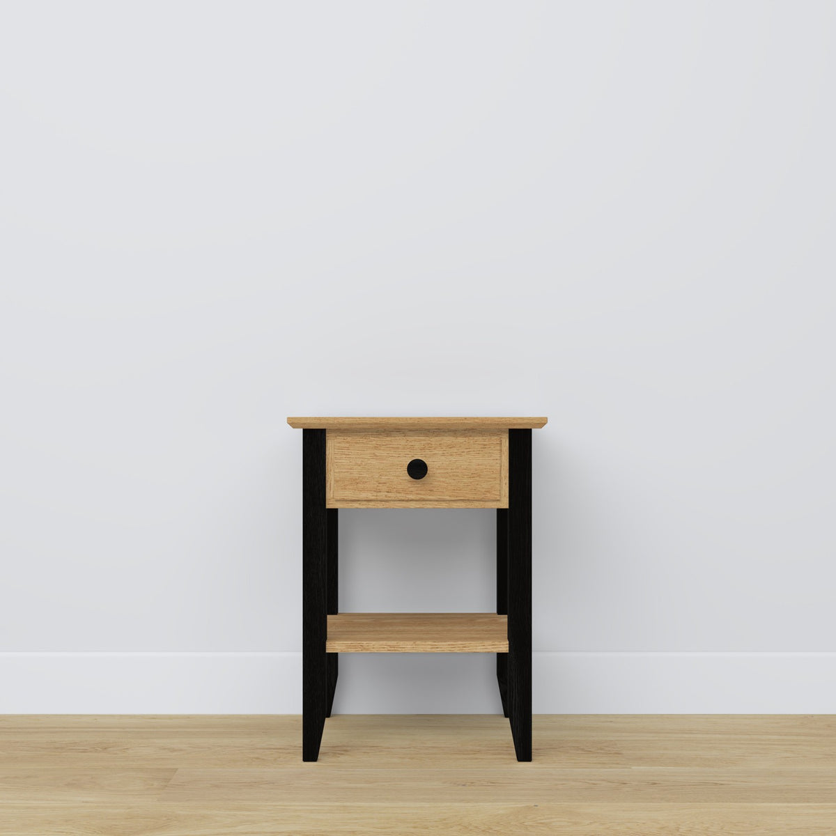 Table de chevet z tiroir N01 en chêne chêne naturel avec noir – chambre, style scandinave