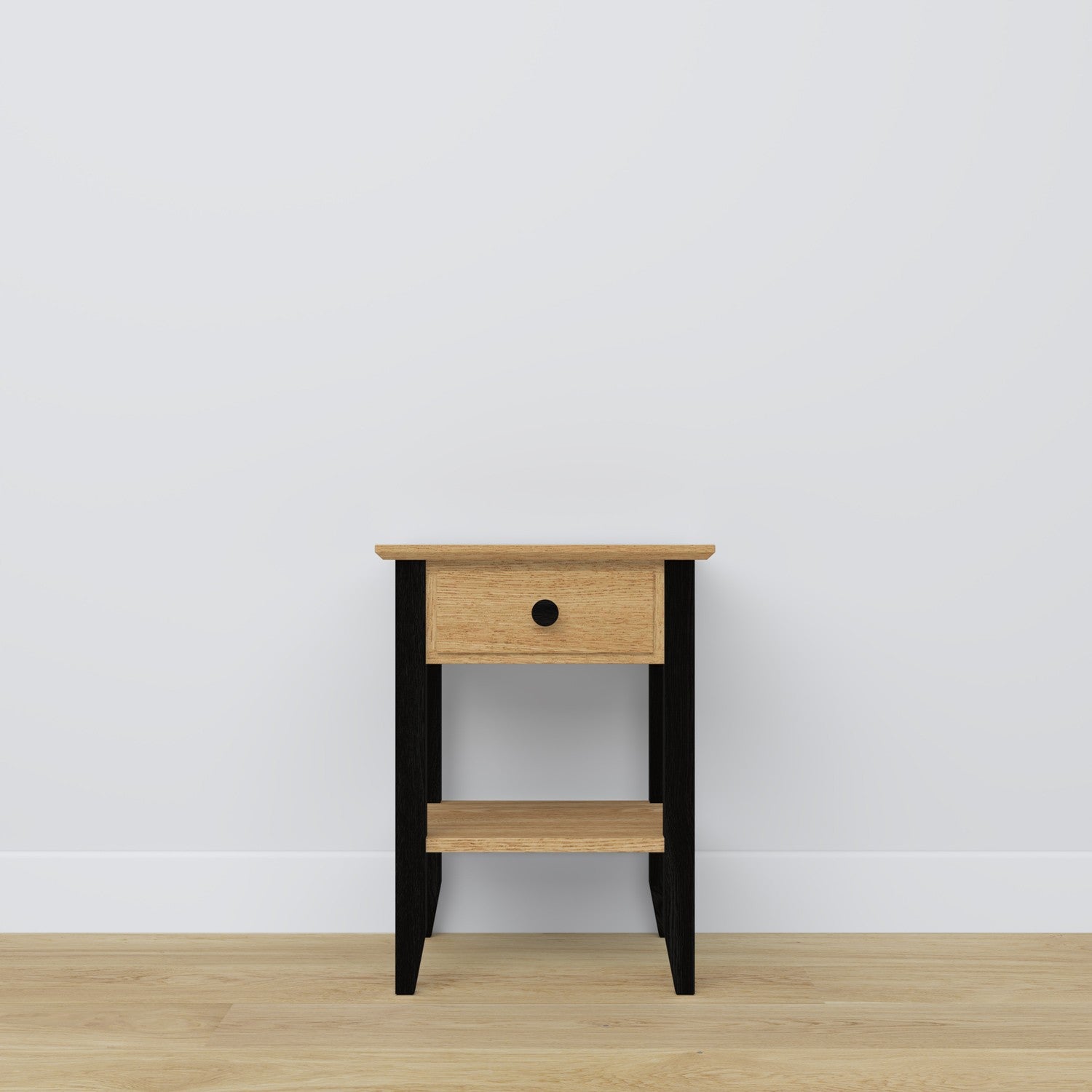 Table de chevet z tiroir N01 en chêne chêne naturel avec noir – chambre, style scandinave