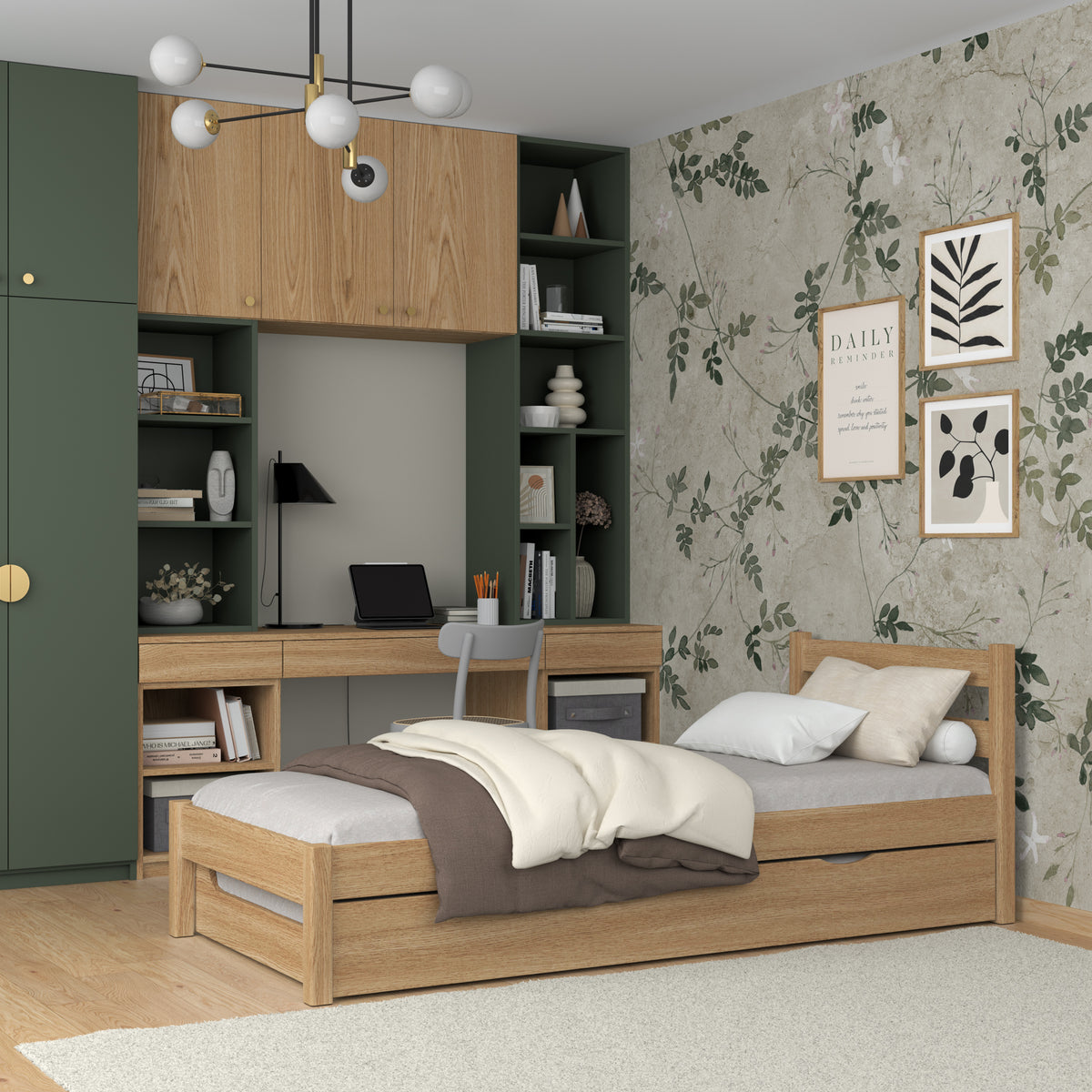 Lit chêne naturel z tiroir na dodatkowy matelas – en chêne, pour enfants Nizio