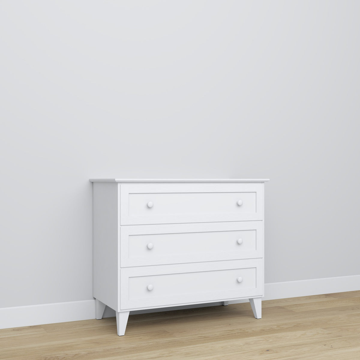 Chest of drawers 3S wooden white – tabletop and details, high quality by Nizio Home