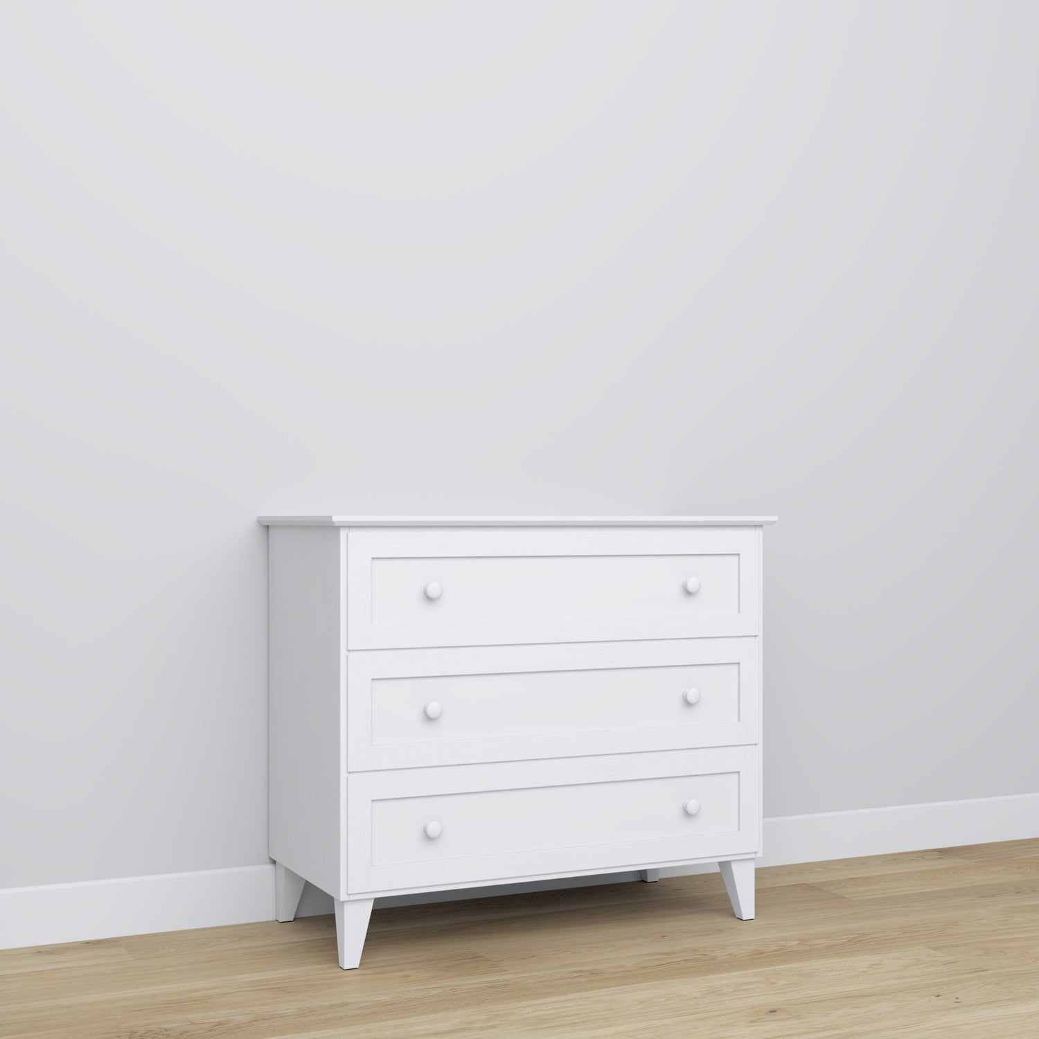 Chest of drawers 3S wooden white – tabletop and details, high quality by Nizio Home