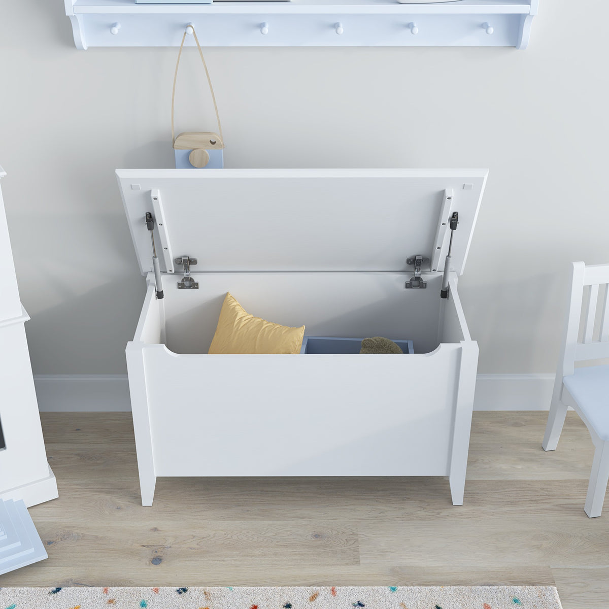 Chest wooden white – angled view, scandi