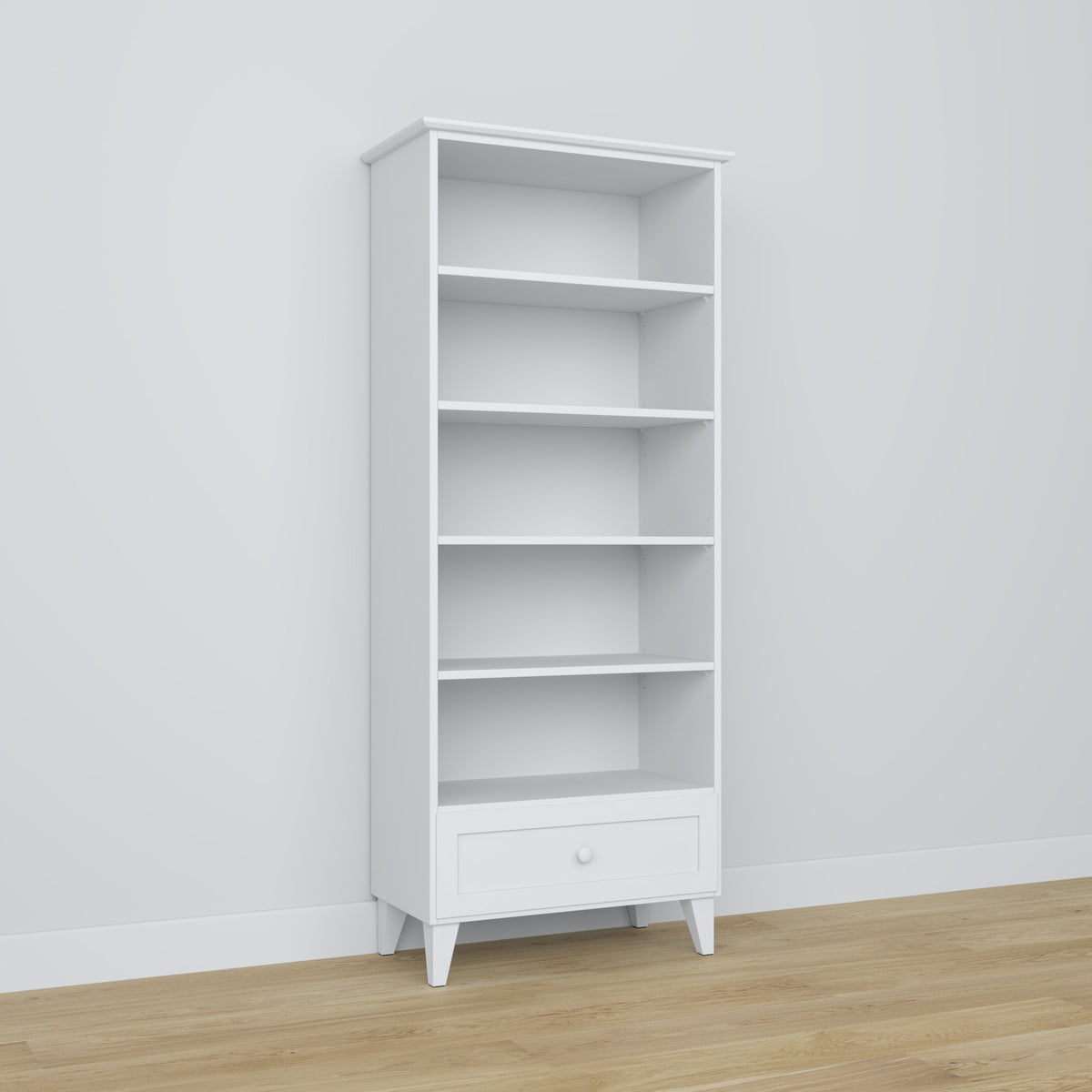 Bookcase 1S wooden white – open drawer, storage for small items