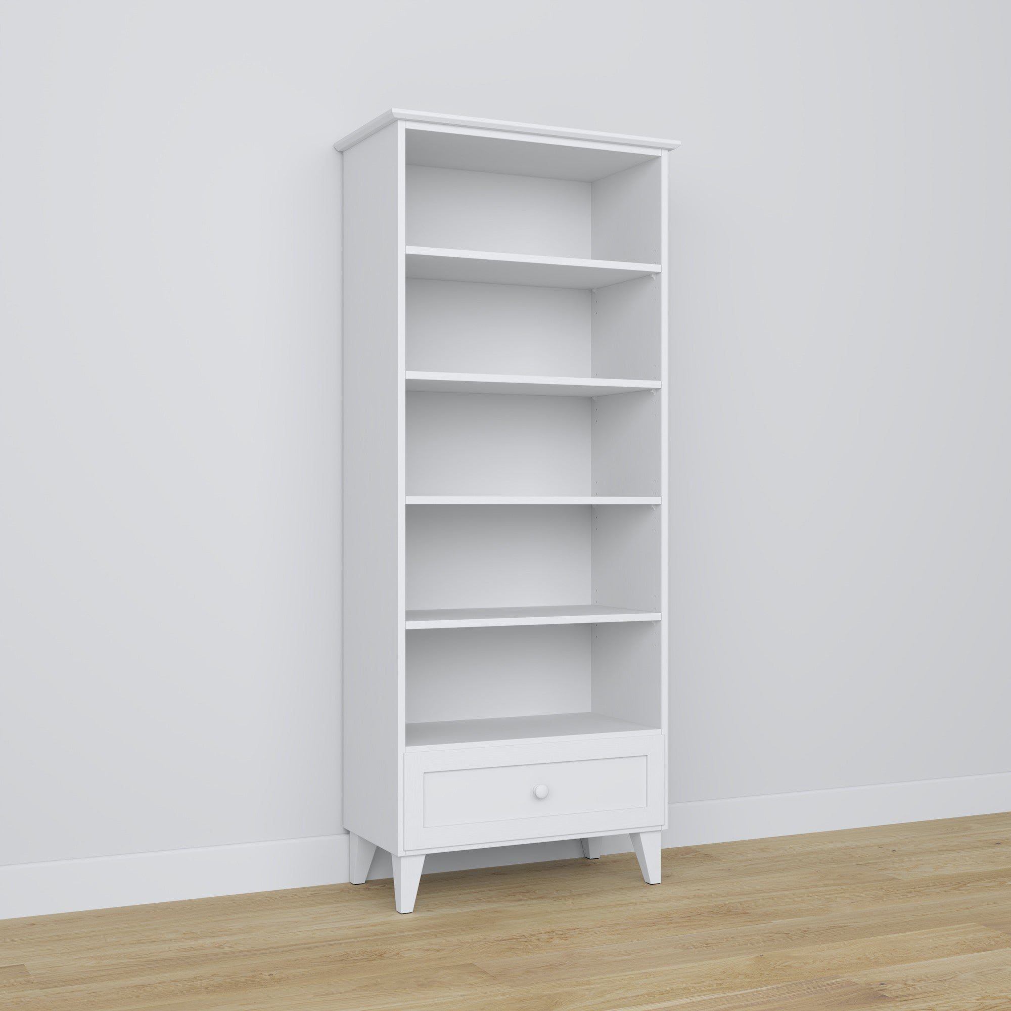 Bookcase 1S wooden white – open drawer, storage for small items