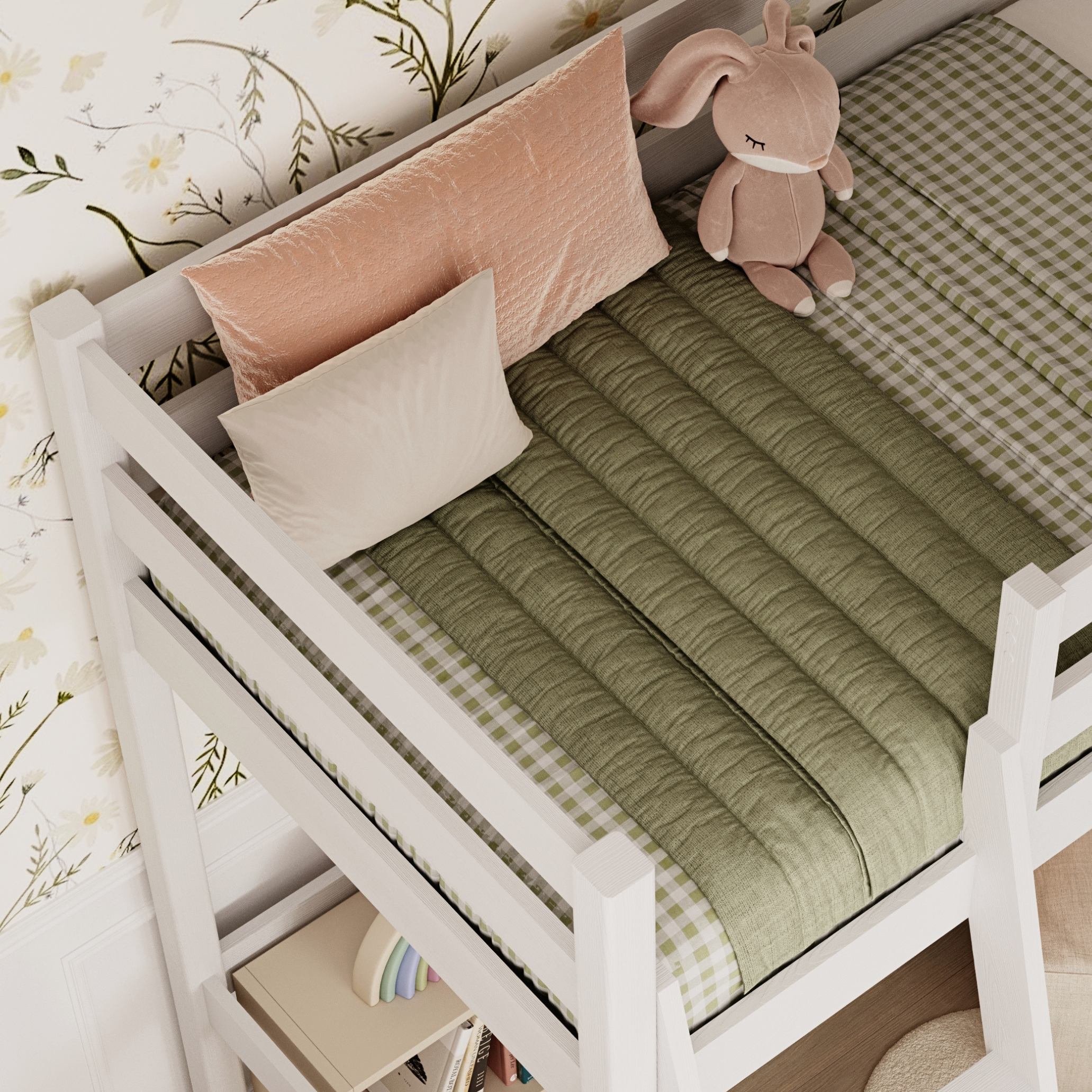 Hoogslaper houten wit – details van verbindingen en ladder, Nizio Home