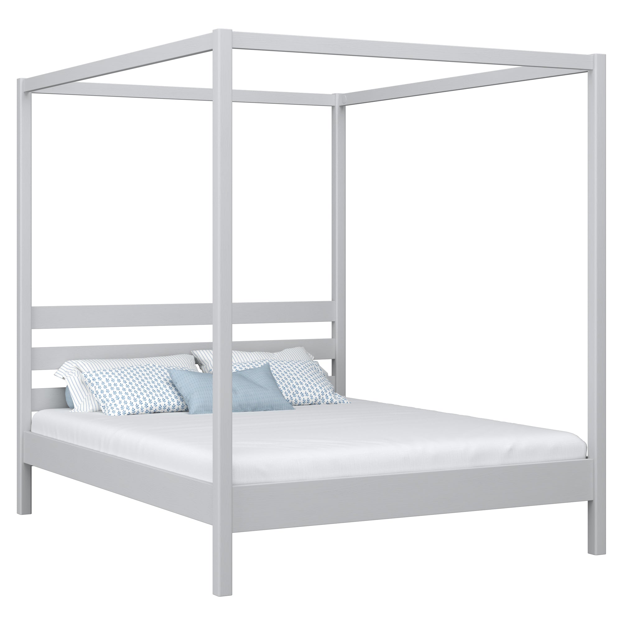 Tweepersoonsbed met hemel grijs – lattenbodem en latten, houten, Nizio