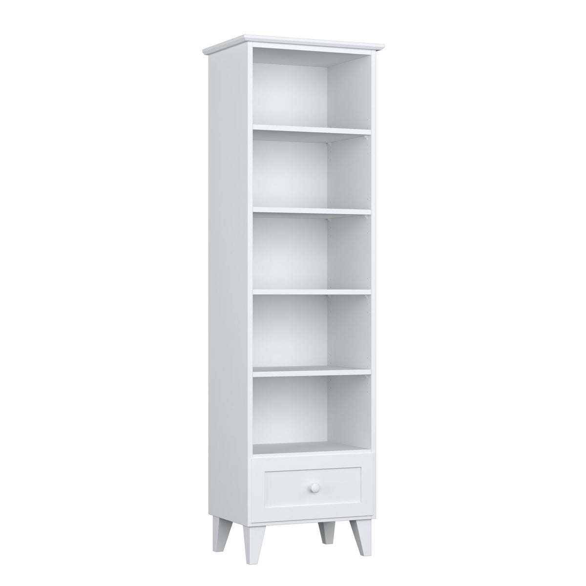 Bookcase 1S 57 white made of wood – side view, depth and profile