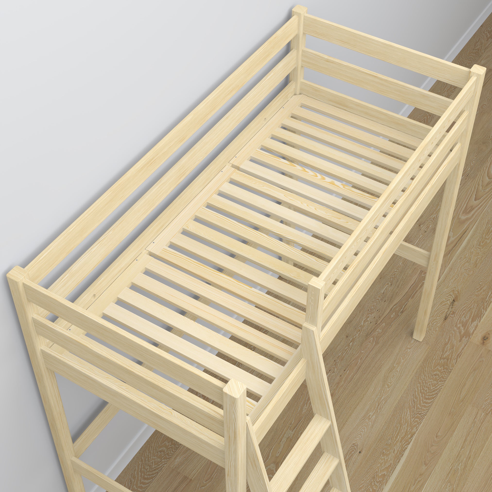 Hoogslaper houten transparant grenen – details van verbindingen en ladder, Nizio Home