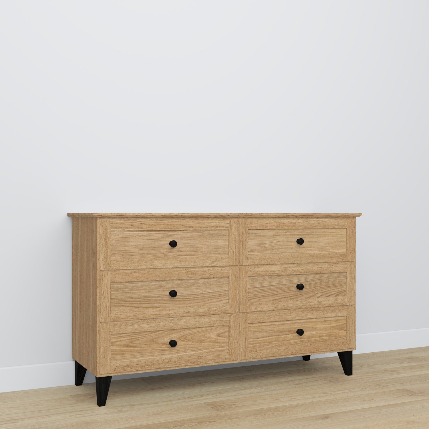 Commode 6S naturel eiken met zwart – eikenhouten, lades gesloten, vooraanzicht, Nizio