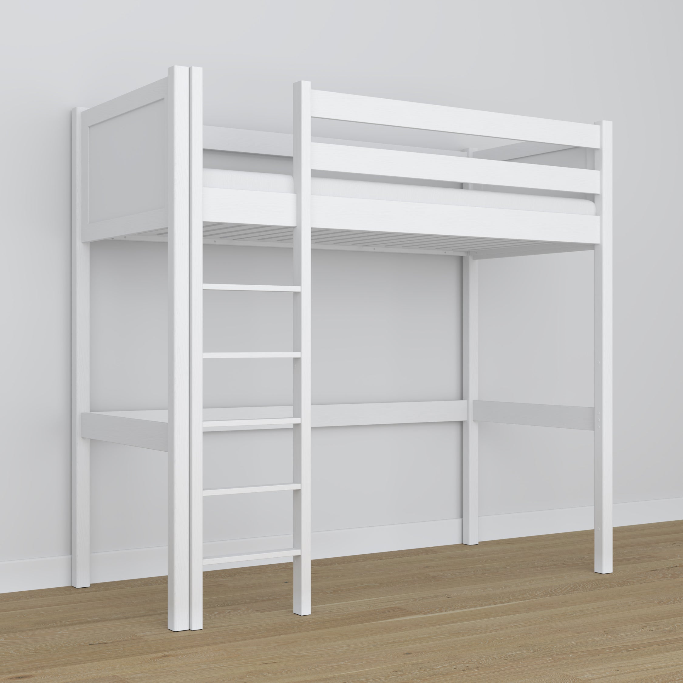 Hoogslaperbed wit van hout – bovenaanzicht slaapkamer