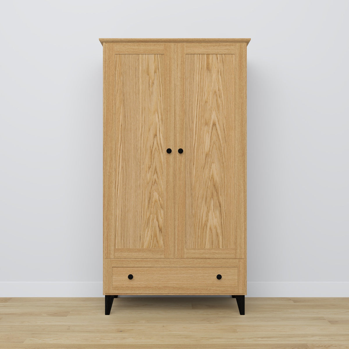Armoire 2 portes z tiroir en chêne chêne naturel avec noir – chambre, style scandinave