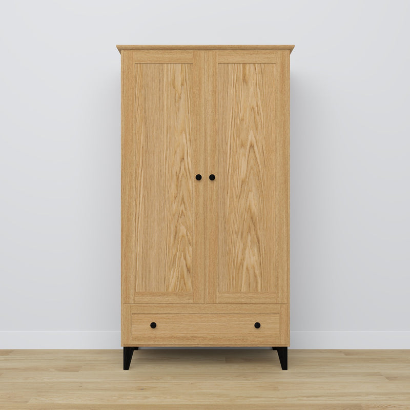 Armoire 2 portes z tiroir en chêne chêne naturel avec noir – chambre, style scandinave