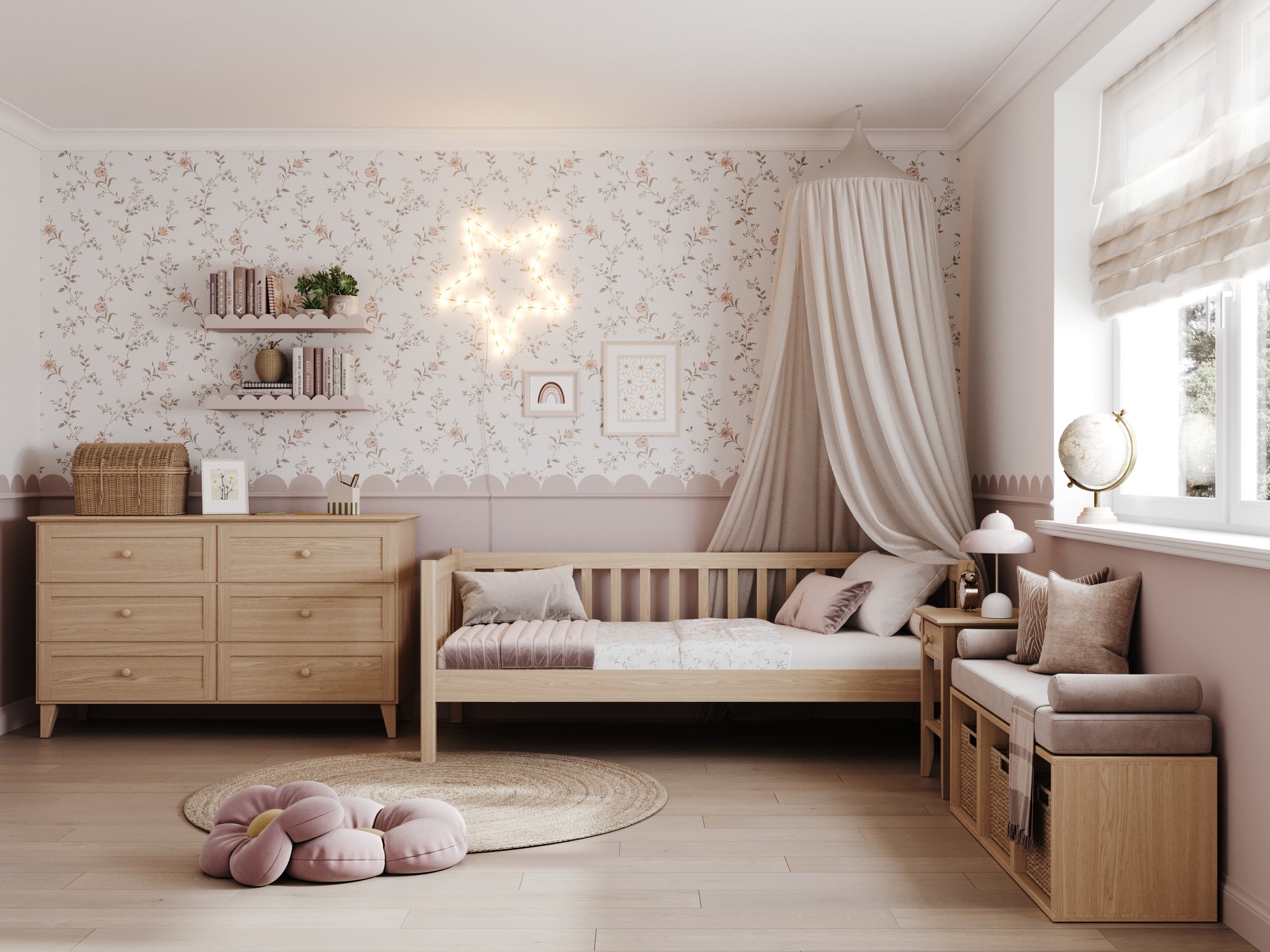 Łóżko sofa N03 dąb naturalny – widok z innej perspektywy, solidne drewno