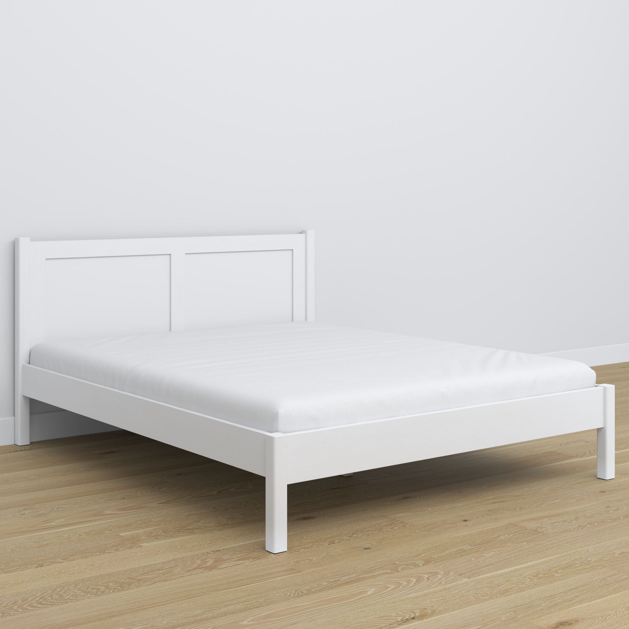 Tweepersoonsbed houten wit – poten en basis, close-up op details